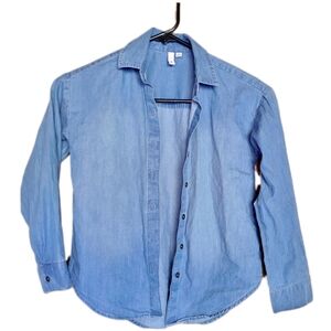 💦 S O Denim Button-up, Girl's Jean Shirt, Size S, Long Sleeve -LIKE NEW!